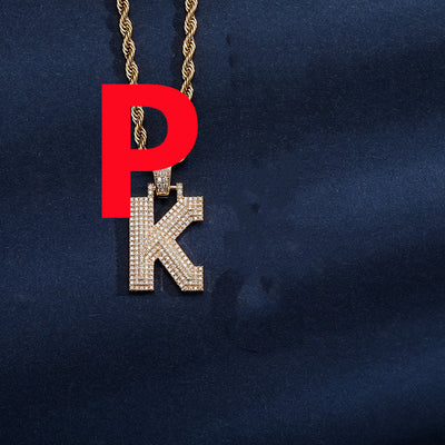Uppercase Three-dimensional Full Zircon Letter Hip-hop Pendant Necklace