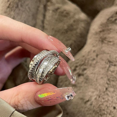 Shiny Geometric Ring Female Fashion Temperament Multi-layer Line Open Ring I
