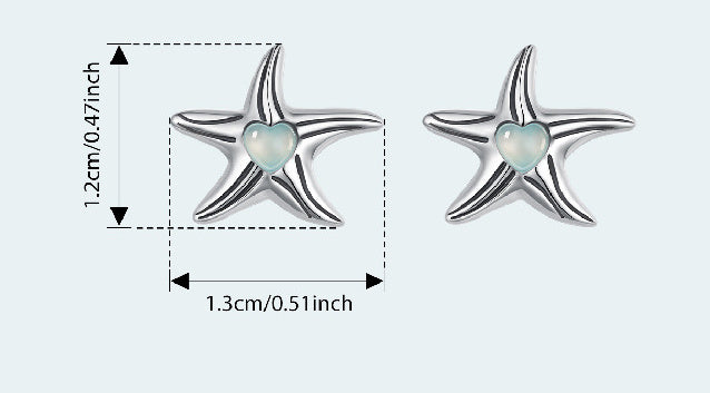 Silver Ziyun Magic Stone Inlaid Starfish Stud Earrings