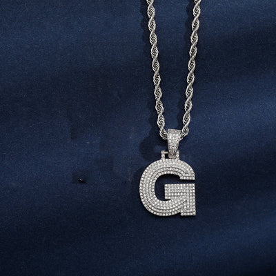 Uppercase Three-dimensional Full Zircon Letter Hip-hop Pendant Necklace