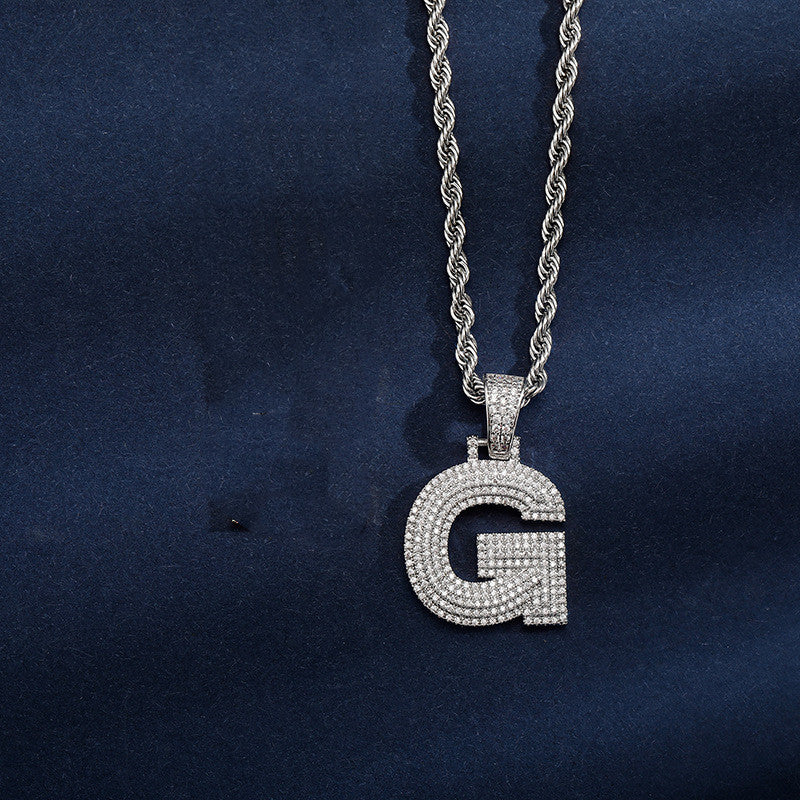 Uppercase Three-dimensional Full Zircon Letter Hip-hop Pendant Necklace