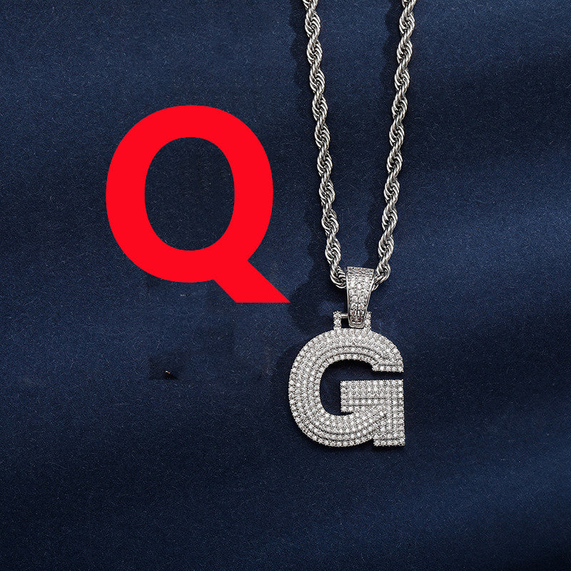Uppercase Three-dimensional Full Zircon Letter Hip-hop Pendant Necklace