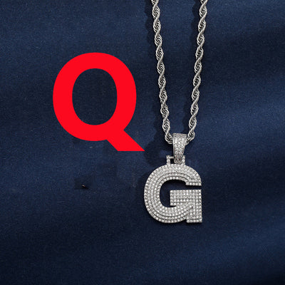 Uppercase Three-dimensional Full Zircon Letter Hip-hop Pendant Necklace
