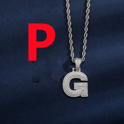 Uppercase Three-dimensional Full Zircon Letter Hip-hop Pendant Necklace