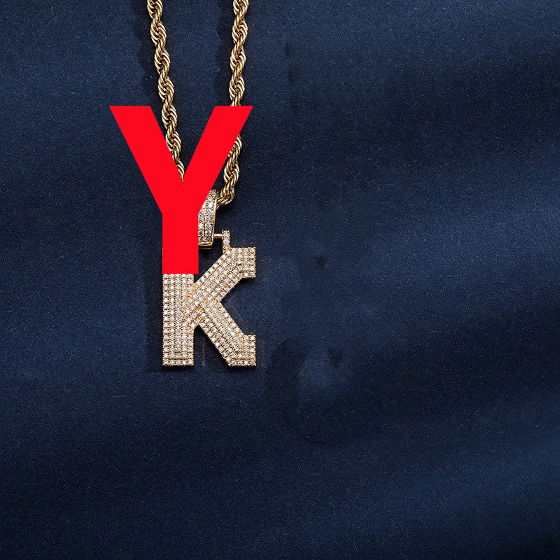 Uppercase Three-dimensional Full Zircon Letter Hip-hop Pendant Necklace