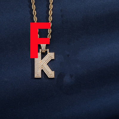 Uppercase Three-dimensional Full Zircon Letter Hip-hop Pendant Necklace