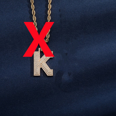 Uppercase Three-dimensional Full Zircon Letter Hip-hop Pendant Necklace