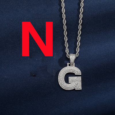 Uppercase Three-dimensional Full Zircon Letter Hip-hop Pendant Necklace