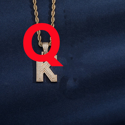 Uppercase Three-dimensional Full Zircon Letter Hip-hop Pendant Necklace