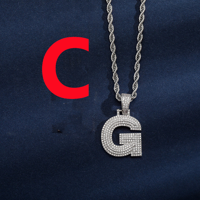 Uppercase Three-dimensional Full Zircon Letter Hip-hop Pendant Necklace