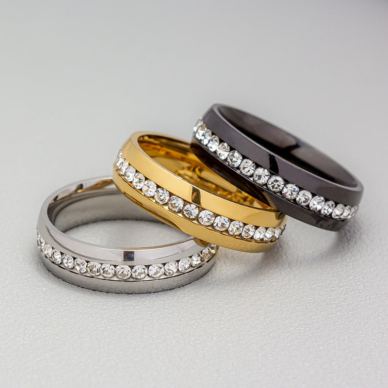 Personalized Fashion Single Row Diamond Ring Stainless Steel
