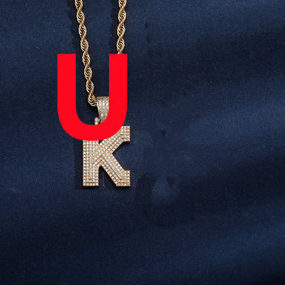 Uppercase Three-dimensional Full Zircon Letter Hip-hop Pendant Necklace