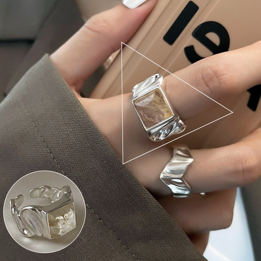 Shiny Geometric Ring Female Fashion Temperament Multi-layer Line Open Ring I