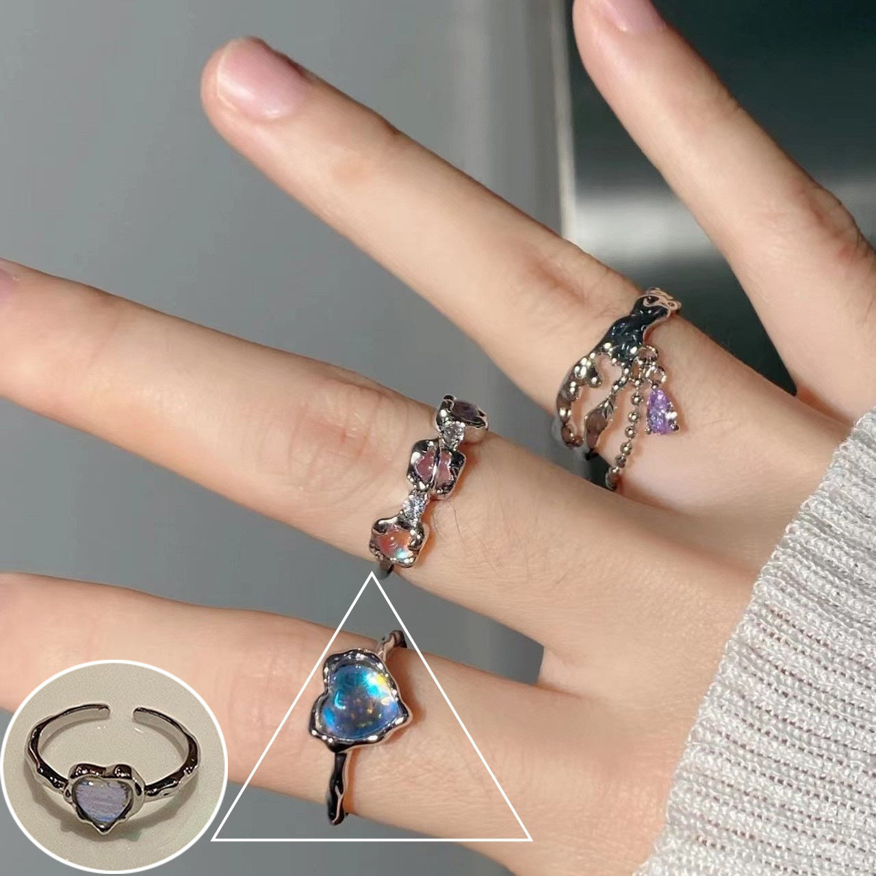 Shiny Geometric Ring Female Fashion Temperament Multi-layer Line Open Ring I