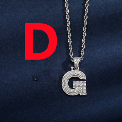 Uppercase Three-dimensional Full Zircon Letter Hip-hop Pendant Necklace