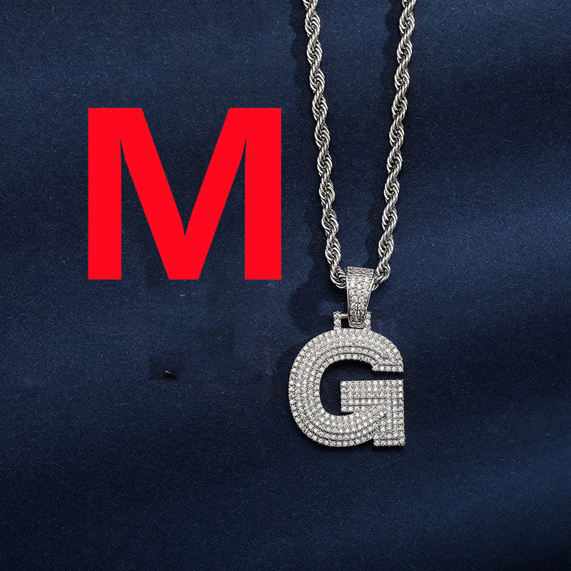 Uppercase Three-dimensional Full Zircon Letter Hip-hop Pendant Necklace