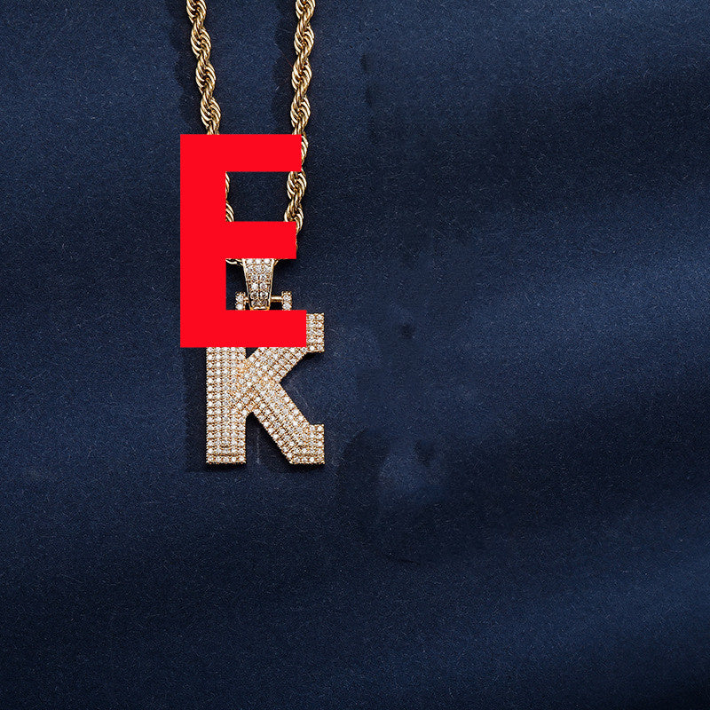 Uppercase Three-dimensional Full Zircon Letter Hip-hop Pendant Necklace
