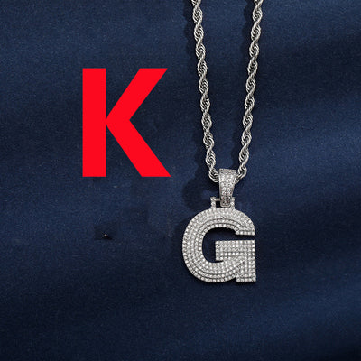 Uppercase Three-dimensional Full Zircon Letter Hip-hop Pendant Necklace