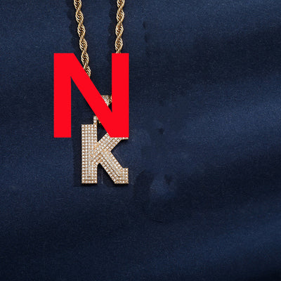 Uppercase Three-dimensional Full Zircon Letter Hip-hop Pendant Necklace