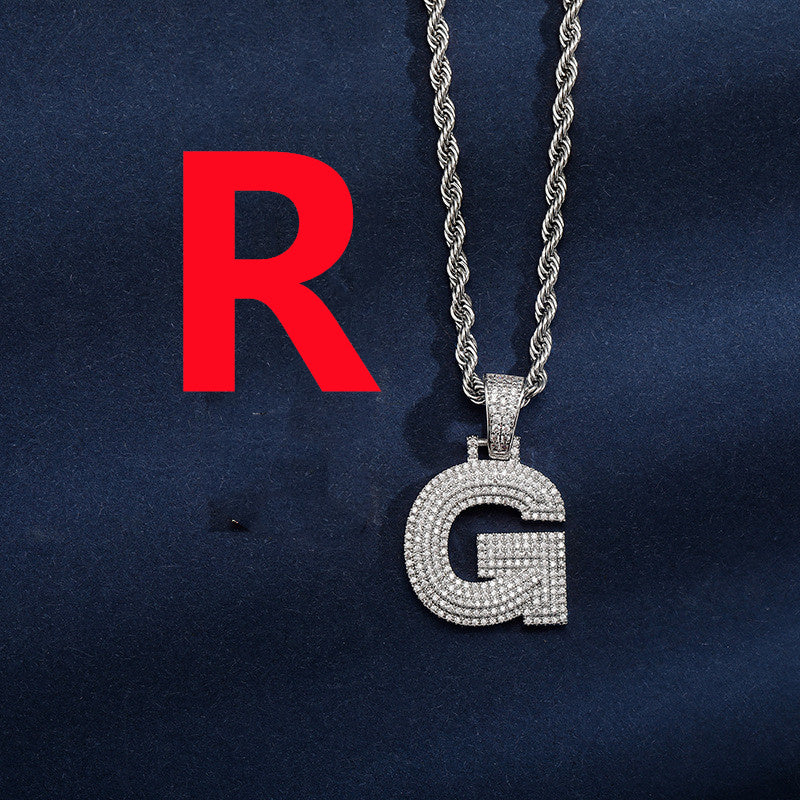 Uppercase Three-dimensional Full Zircon Letter Hip-hop Pendant Necklace