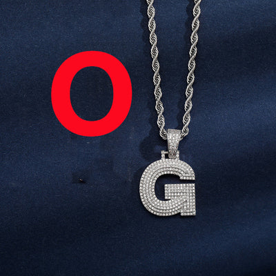 Uppercase Three-dimensional Full Zircon Letter Hip-hop Pendant Necklace