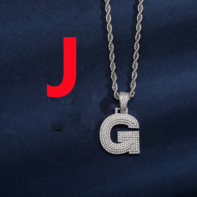 Uppercase Three-dimensional Full Zircon Letter Hip-hop Pendant Necklace