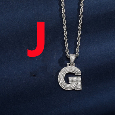 Uppercase Three-dimensional Full Zircon Letter Hip-hop Pendant Necklace