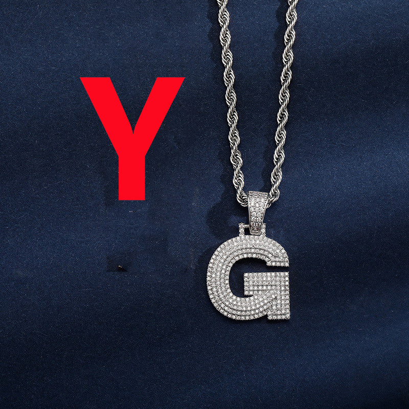 Uppercase Three-dimensional Full Zircon Letter Hip-hop Pendant Necklace