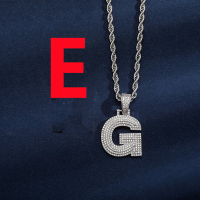 Uppercase Three-dimensional Full Zircon Letter Hip-hop Pendant Necklace