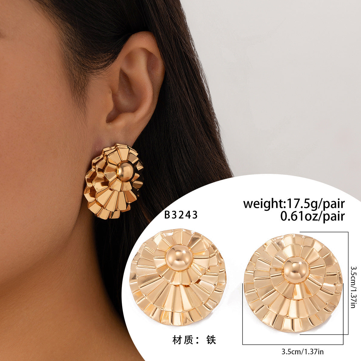European And American Ornament Exaggerated Corrugated Hemp Surface Round Studs