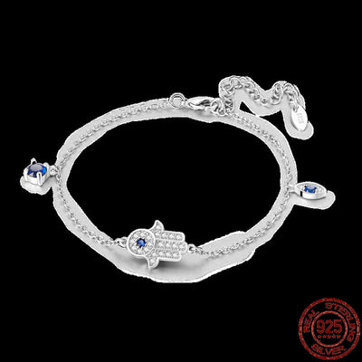 Original 925 Sterling Silver Infinity Hand Of Fatima Bracele