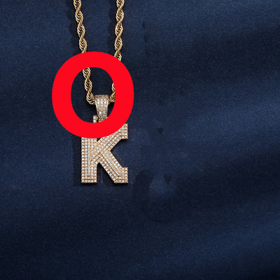 Uppercase Three-dimensional Full Zircon Letter Hip-hop Pendant Necklace