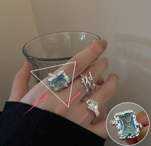 Shiny Geometric Ring Female Fashion Temperament Multi-layer Line Open Ring I