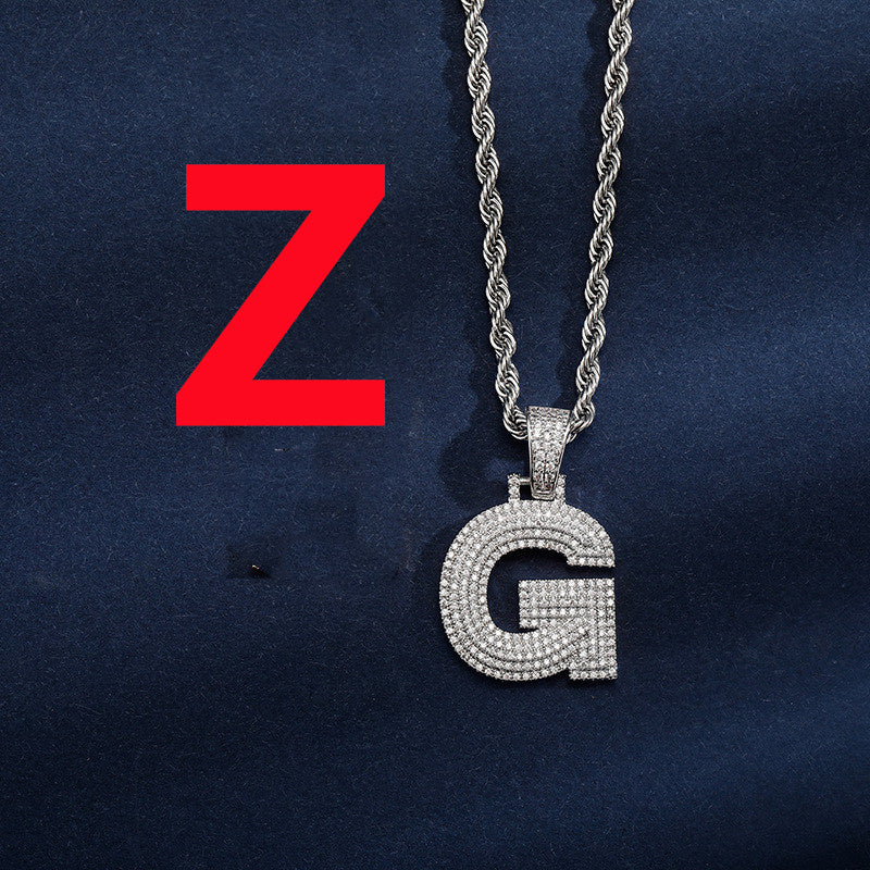 Uppercase Three-dimensional Full Zircon Letter Hip-hop Pendant Necklace