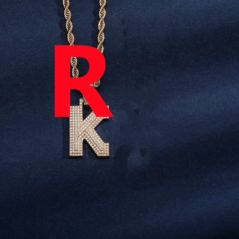 Uppercase Three-dimensional Full Zircon Letter Hip-hop Pendant Necklace