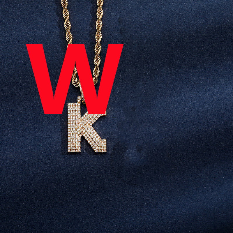 Uppercase Three-dimensional Full Zircon Letter Hip-hop Pendant Necklace
