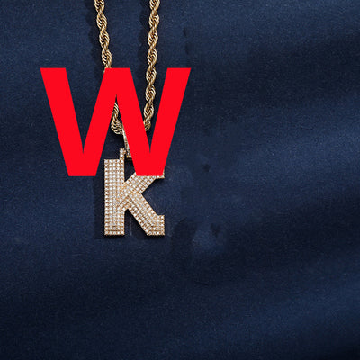 Uppercase Three-dimensional Full Zircon Letter Hip-hop Pendant Necklace