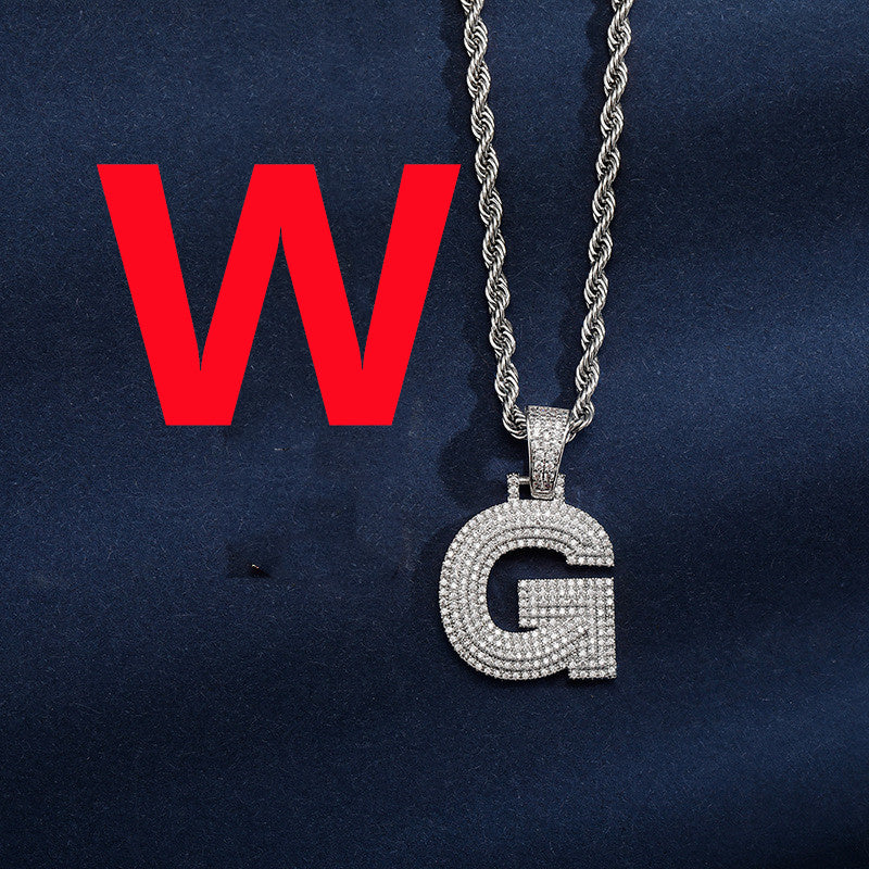 Uppercase Three-dimensional Full Zircon Letter Hip-hop Pendant Necklace