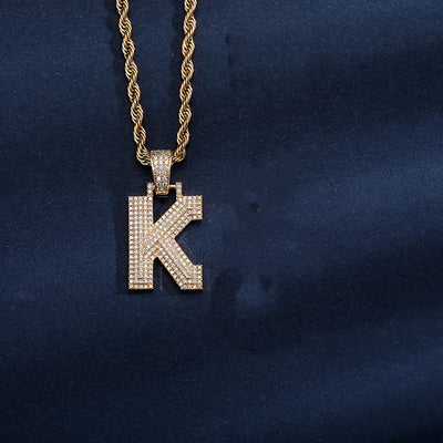 Uppercase Three-dimensional Full Zircon Letter Hip-hop Pendant Necklace