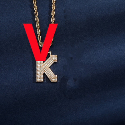 Uppercase Three-dimensional Full Zircon Letter Hip-hop Pendant Necklace