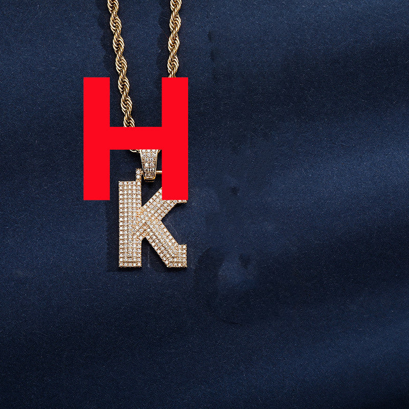 Uppercase Three-dimensional Full Zircon Letter Hip-hop Pendant Necklace
