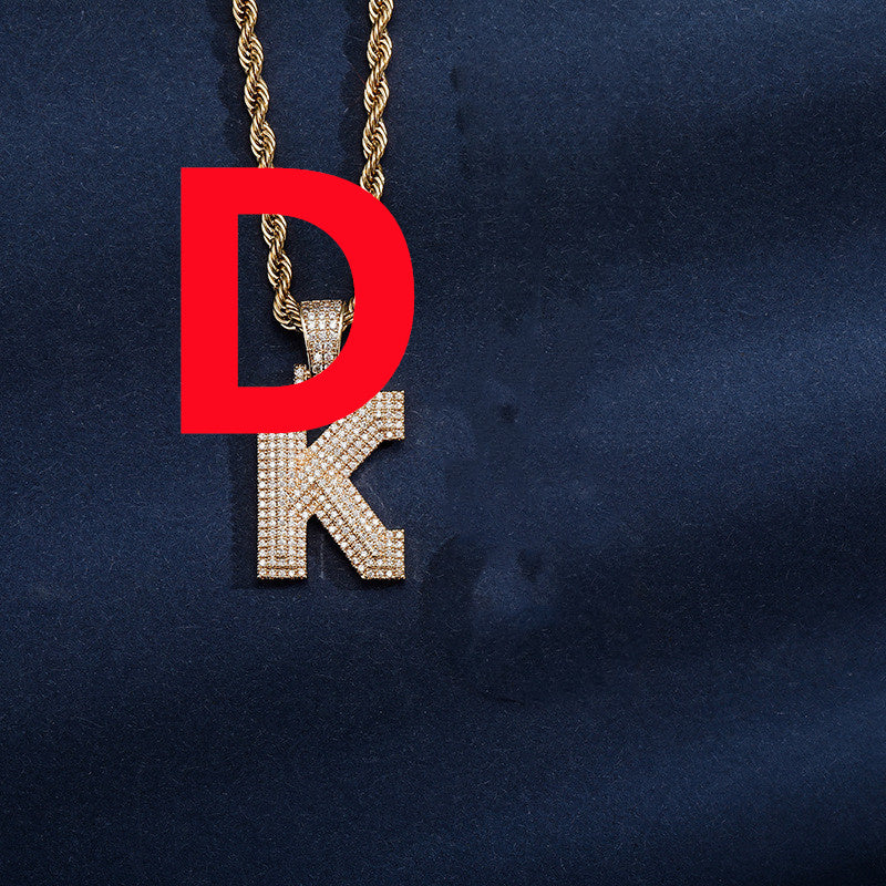 Uppercase Three-dimensional Full Zircon Letter Hip-hop Pendant Necklace