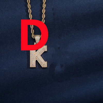 Uppercase Three-dimensional Full Zircon Letter Hip-hop Pendant Necklace