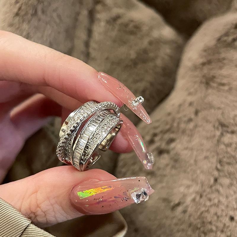 Shiny Geometric Ring Female Fashion Temperament Multi-layer Line Open Ring I