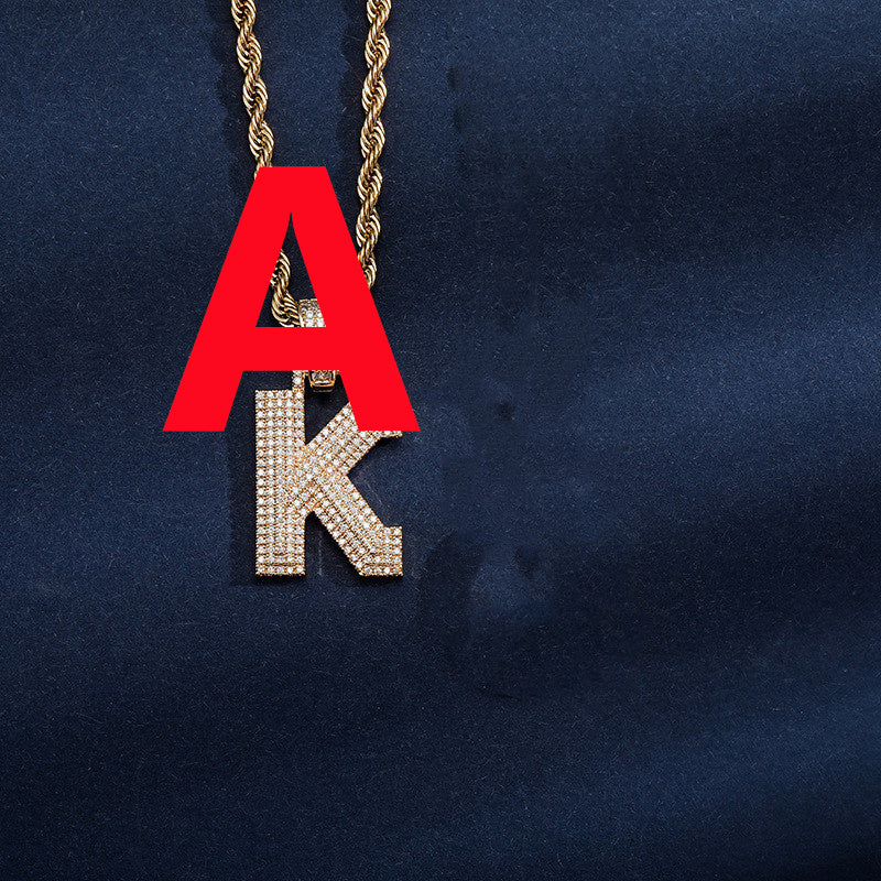 Uppercase Three-dimensional Full Zircon Letter Hip-hop Pendant Necklace