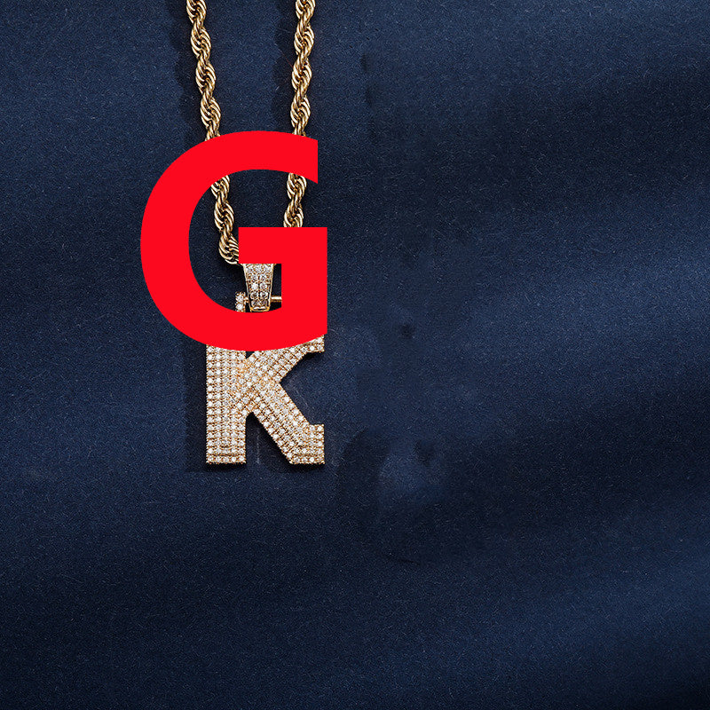 Uppercase Three-dimensional Full Zircon Letter Hip-hop Pendant Necklace