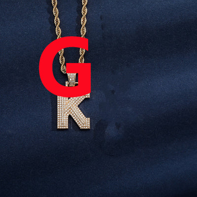Uppercase Three-dimensional Full Zircon Letter Hip-hop Pendant Necklace