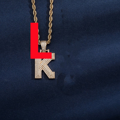 Uppercase Three-dimensional Full Zircon Letter Hip-hop Pendant Necklace