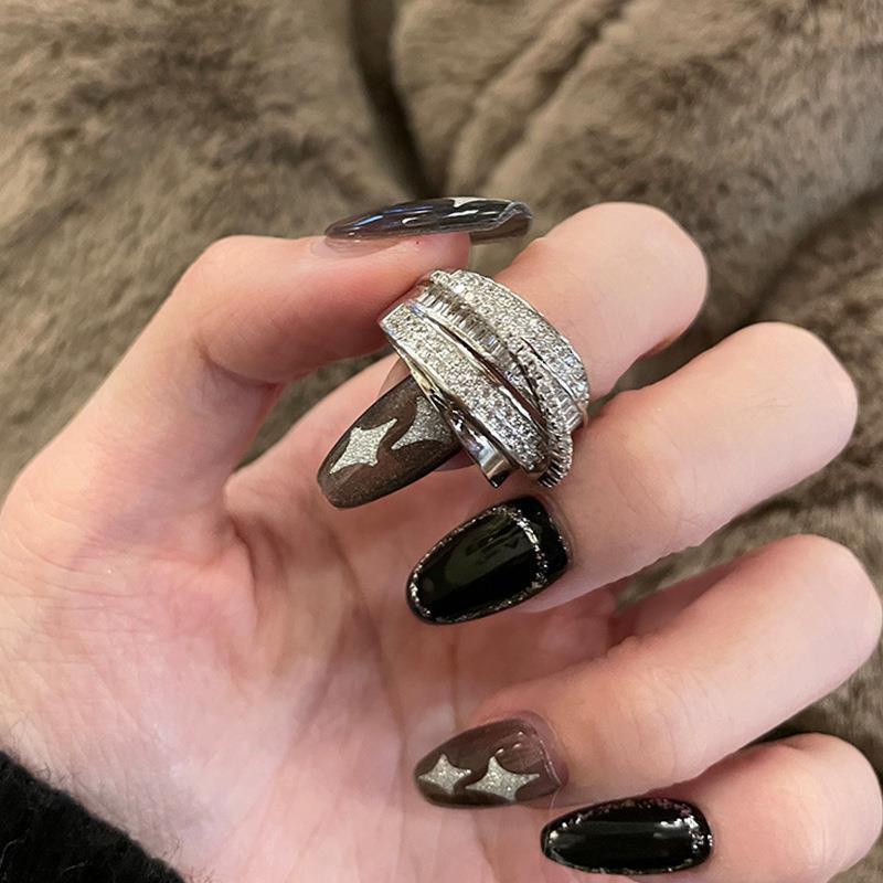 Shiny Geometric Ring Female Fashion Temperament Multi-layer Line Open Ring I