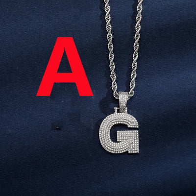 Uppercase Three-dimensional Full Zircon Letter Hip-hop Pendant Necklace